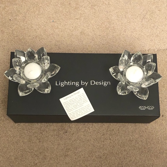 Shannon by Godinger Lighting by Design Lotus Crystal Votive Pair Candle Holders - Picture 2 of 5